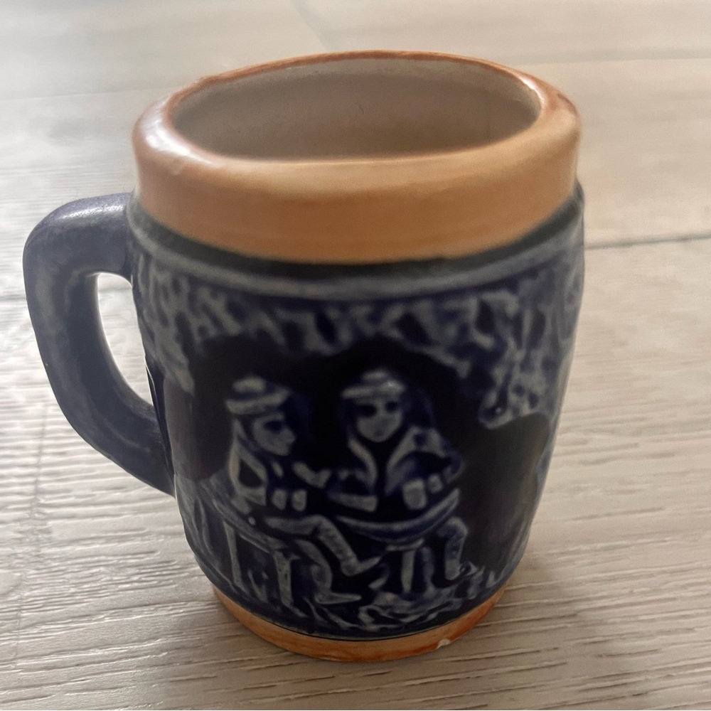 Vintage Blue and Tan Ceramic Mini Mug